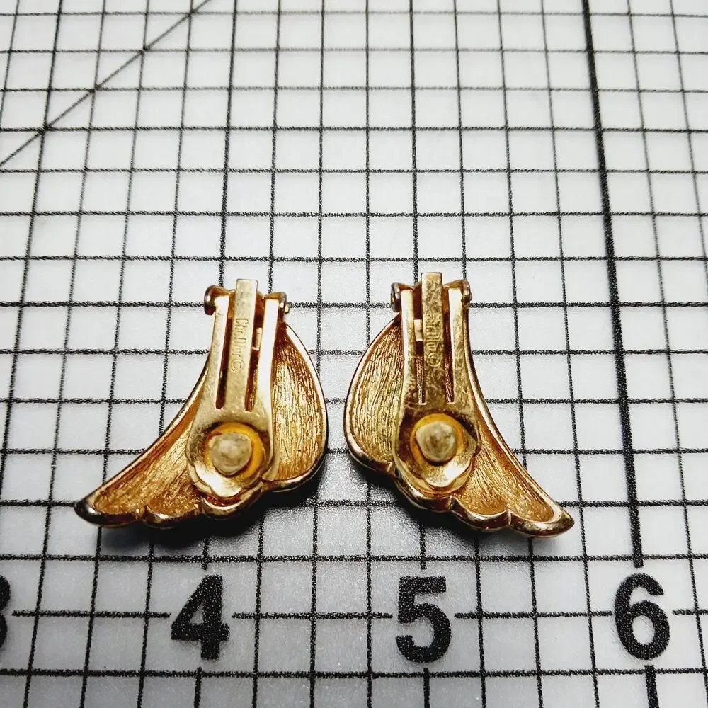 Earrings Clip VTG 80s Christian Dior Gold Tone Clear Rhinestones Designer Glam